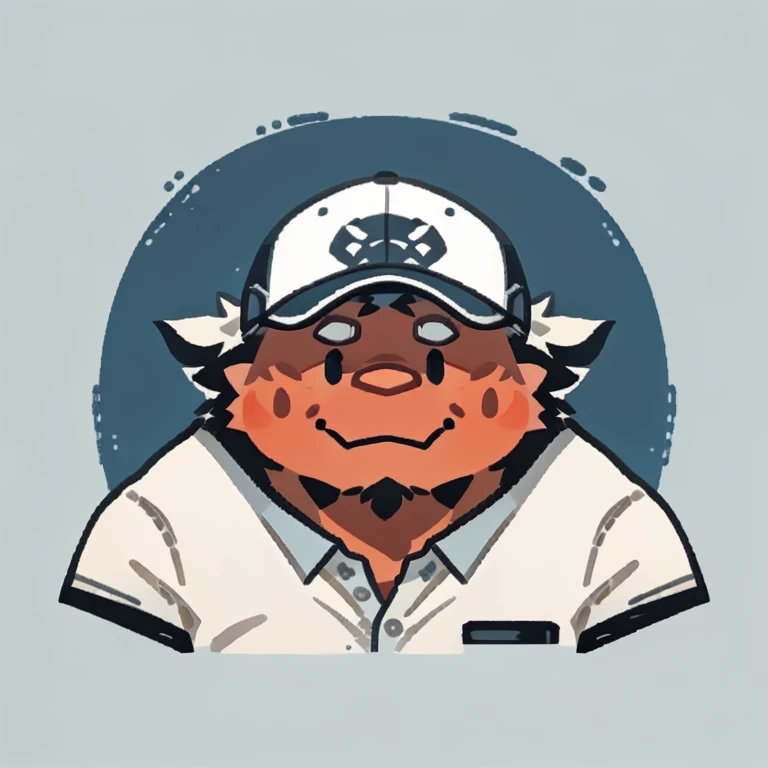 red dagon face,Cute face,Humanity(red dagon), (White short sleeve:1.3), (with cap), (round face), (red skin), Chubby,(white eyebrows:1.1),（Upper body naked:1.2）,(perfect black eyes),Simple background, Blue Background,print style。（Artist:Takemoto Arashi