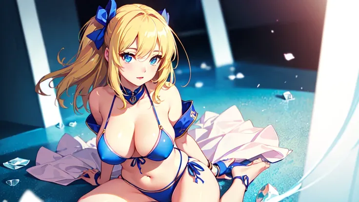 ((best quality)), ((masterpiece)), (detailed), Perfect face,Top quality、Top image quality、masterpiece、girl with((Ice blue、18 years old、Lovely woman、Best Bust、Optimal waist-hip ratio，Best body golden ratio,Beautiful light blue eyes、Breasts wide open, Blonde...