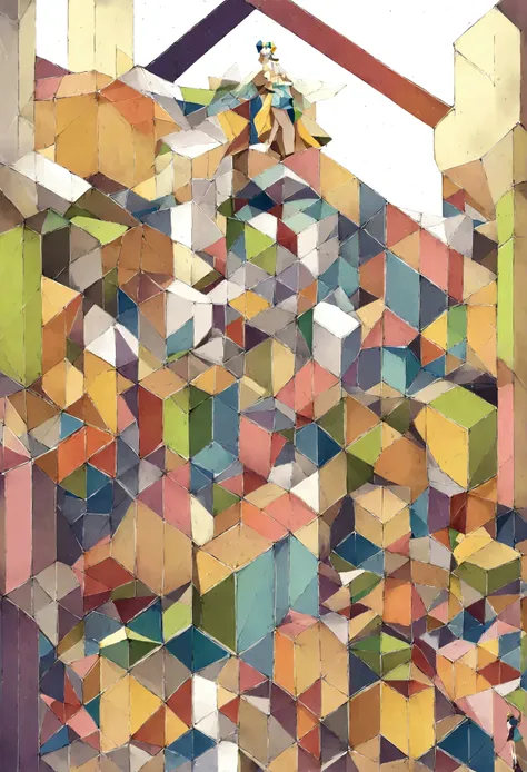 artcbd, female figure composed entirely of cubes in various sizes, geometric shapes