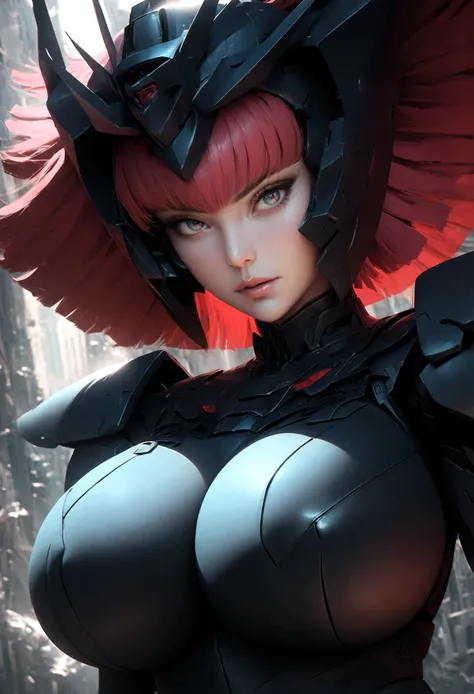 1girl, beautiful detailed eyes, beautiful detailed lips, extremely detailed face, long eyelashes, haman karn, gundam, covered gigantic breasts, hyperrealistic, 8k, high quality, intricate details, chiaroscuro lighting, dramatic shadows, cinematic compositi...