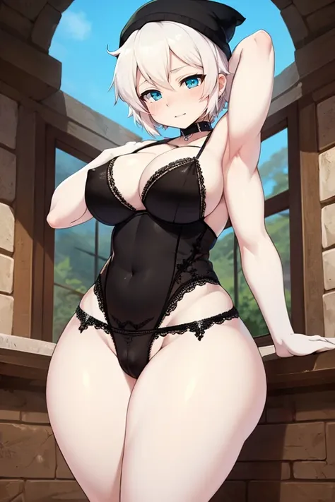 medium short hair, white hair, heterochromia, one green eye, one black eye, big chest, big butt, lingerie, big tits, big eyes, pelaje blanco con toques verdes y miel, bright Eyes, sexy, tetas colosales, caderas grandes, culo gigante, pose sexy,(NSFW).