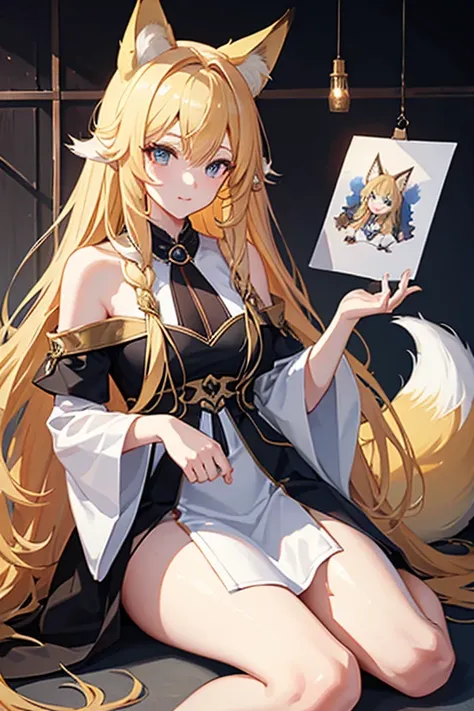 masterpiece, highest quality, High resolution，Follow the prompts、Anime Style、Blonde、Long Hair、Fox ears、Fox&#39;s Tail、negligee、