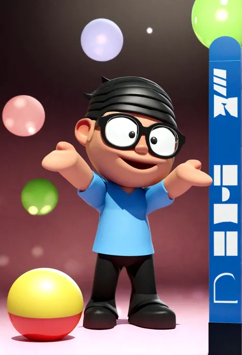 Cartoon character of a man in black glasses and blue shirt, animation character, Caractere estilizado, animation style rendering, 3D estilizado, Arnold Maya rendering, Stylized 3D rendering, toon render screenshot, Personagem 3D, Personagem 3D, Stylized 3D...