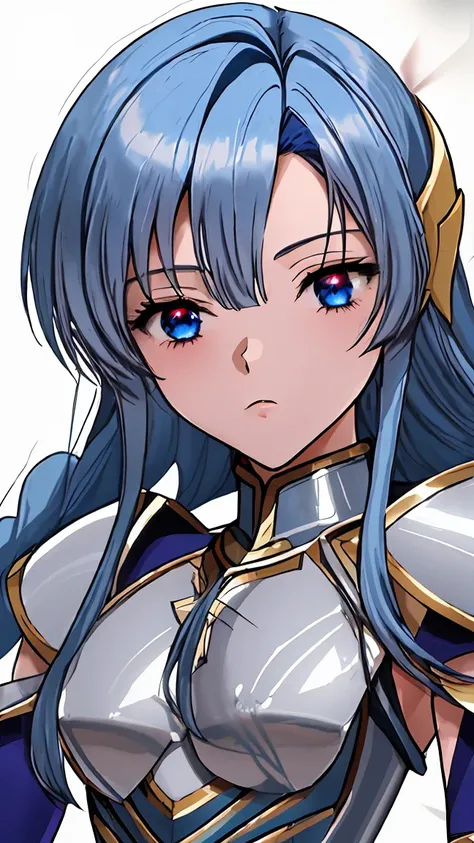 Anime character with blue hair and armor in space with stars, knights of zodiac girl, portrait knights of zodiac girl, Saint Seiya, in opal armor, Armor reflected in the color of sliver ice, inspired by Matsumura Goshun, ice blue and silver armor , pale bl...