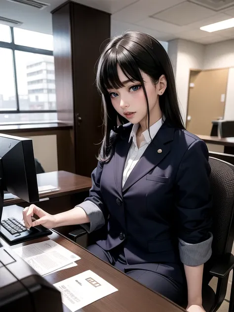 28-year-old Japanese woman,((alone))((wearing a bank clerk&#39;s uniform))(非常にdetailedな肌)(Beautiful female body)(((Rear View)))(美しいBig Breasts)(Big Breasts)(Pale skin)(Pointed Chest),(Erect nipples)(Best image quality)(Hyperrealist portrait),(8k),(Ultra-re...