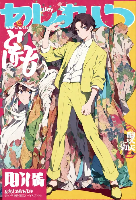  pose man in youthful clothing, colorful, highly detailed, full body, anime style, magazine cover