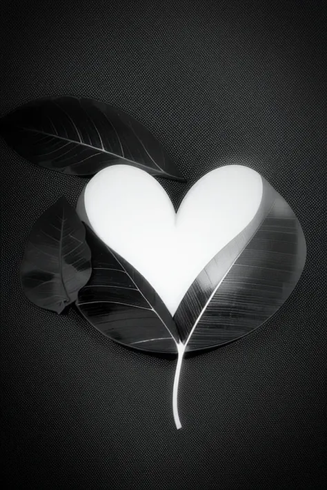 A heart,leaves,black and white