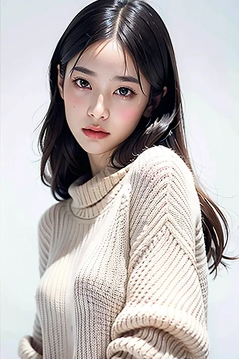 one girl,sweater,white background,