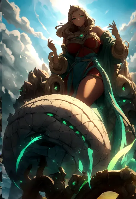 A very strong adult black woman leaning on an open-air cannon, Blue sky in the background, Estilo anime, (melhor qualidade,4k,8K,high resolution,Obra de arte:1.2),ultra-detalhado,lindos olhos detalhados,olhos e rosto extremamente detalhados,long eyelashes,...