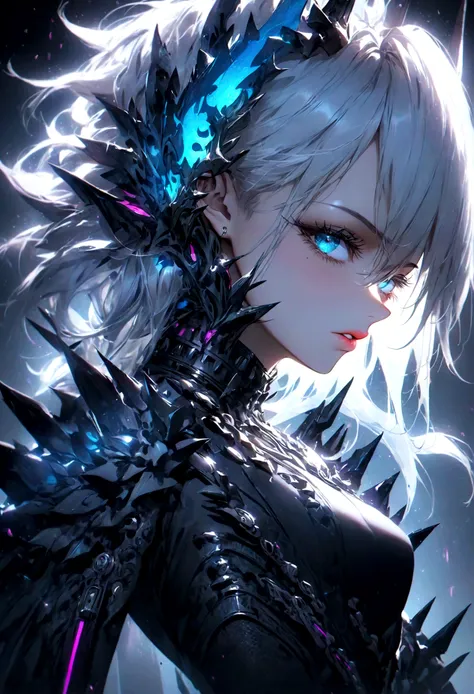 incredible detailed anime k-pop girl, beautiful detailed eyes, long spiked white hair, beautiful detailed lips, extremely detail...