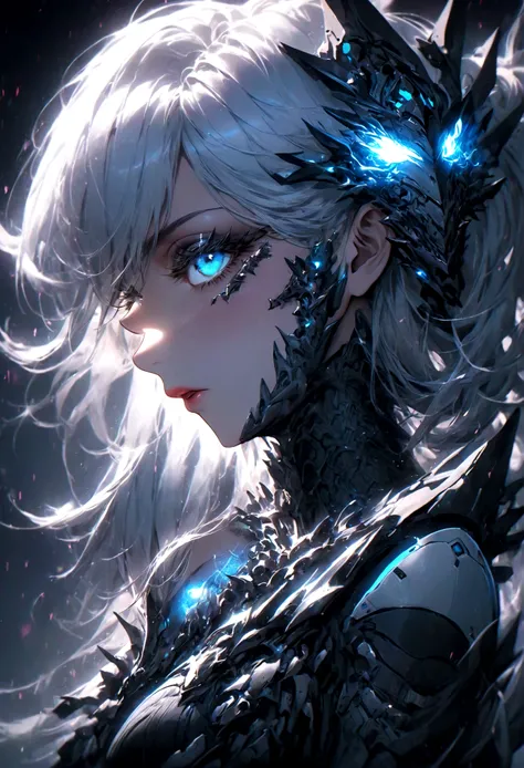 incredible detailed anime k-pop girl, beautiful detailed eyes, long spiked white hair, beautiful detailed lips, extremely detail...