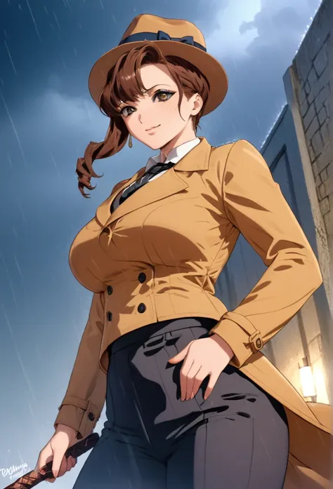 detailed illustration (side view),dynamic angle,ultra-detailed, illustration, pose for the camera, smiling at viewer, clean line art, shading, anime, 2020’s anime style, detailed eyes, detailed face, beautiful face standing on a sidewalk,

Noir Detective, ...