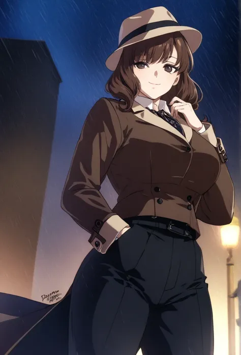 detailed illustration (side view),dynamic angle,ultra-detailed, illustration, pose for the camera, smiling at viewer, clean line art, shading, anime, 2020’s anime style, detailed eyes, detailed face, beautiful face standing on a sidewalk,

Noir Detective, ...