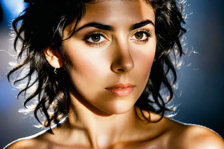 A raw and realistic depiction of a perfectly proportioned face KATIE MELUA, measuring 1.37, with absolutely no clothing or accessories. The camera captures every nuance with super-contrast, super-sharpness, and super-perfect detail. The subjects facial fea...