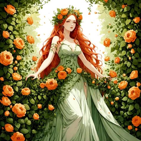 the goddess persephone in a dress made out of greenery and flowers