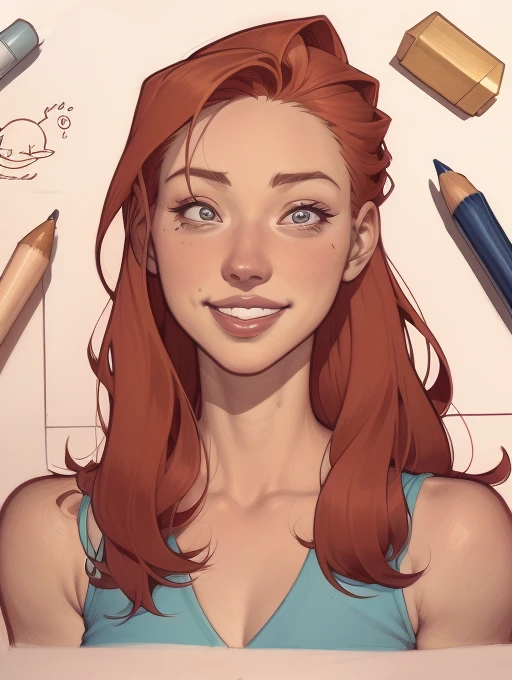 um desenho animado de uma mulher com um sorriso no rosto, retrato de desenho animado, arte dos desenhos animadosstyle, pintura digital de desenho animado, por Jason Chan, arte de pintura digital dos desenhos animados, arte digital dos desenhos animados, ar...