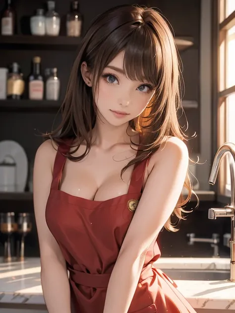 Photo Quality、Masterpiece、((Coffee shop、Detailed Background))(30 year old adult woman、Very cute face、Baby Face、round face、Big Eyes、Double、Natural Makeup、Golden ratio proportions)(Blushing、Embarrassed face)(Moist eyes)(long hair、Brown Hair)(((Naked and wear...