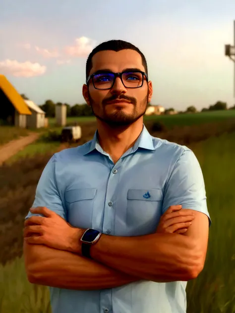 sharp man with glasses and blue shirt standing in a field, icaro carvalho, André Rios, david rios ferreira, imagem de avatar, vitor maristane, retrato no meio da foto, caio santos, henrique alvim corrêa, powder Nándor Katona, carmelo blandino, retrato de p...