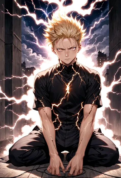 1 boy, Men&#39;s Center, Satoru gojou,Jujutsu Kaisen、Injury, electricity,, masterpiece, highest quality, so beautiful,