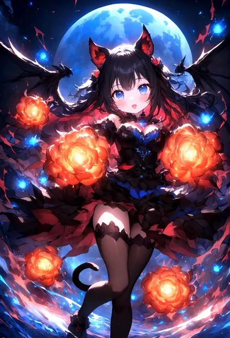 Marine Sailor、Sparkling blue eyes、Beautiful eyes、Strong eyes、Black Wings、Black Crown、girl、whole body、Black Hair、Cute black cat ears、beautiful青い目、Black Crown、Black and blue vampire wings、Glare、Also々funny Face、beautiful、blue Moon、Lots of sparkling lights、gem...