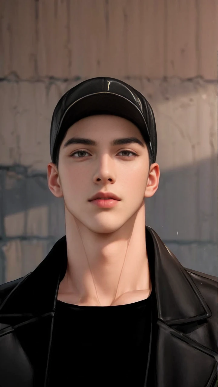 masterpiece, 1boy, young, handsome, black hair, undercut hair, hat, leather jacket, perfect face, detailed eyes and face,black eyes, clean shaved, muscular, capturing a rural atmosphere, dynamic lighting, unreal engine 5