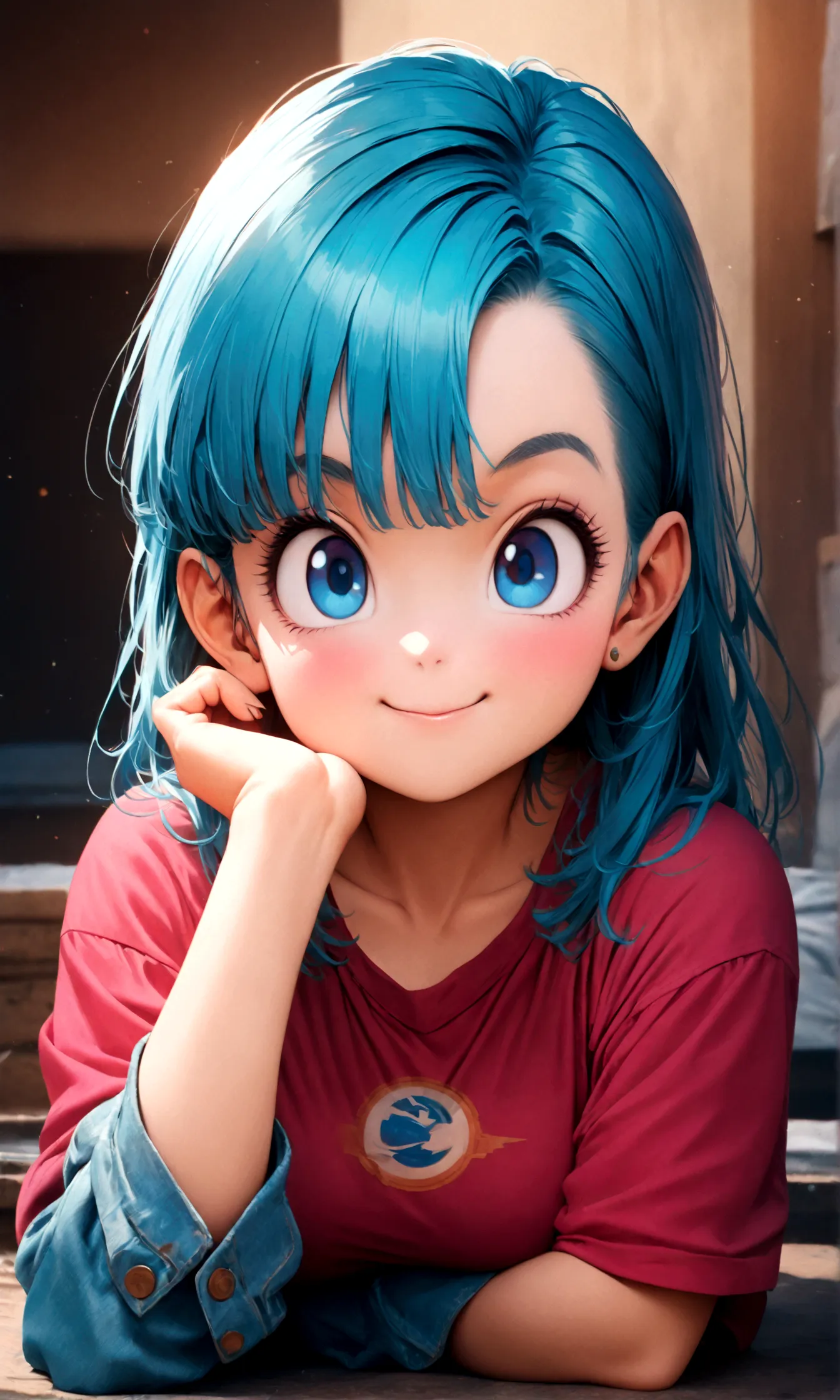 (1 female,bulma, blue eyes, blue hair),akira toriyama style,dragon ball,cute,,intricate details,pop illustration,wide range of c...