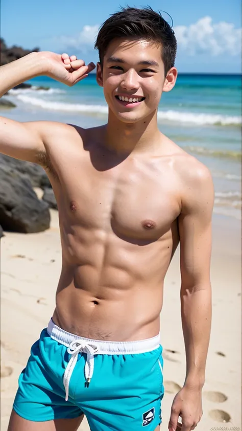 male Age 22 swimwear hawaii lifeguard smile topless