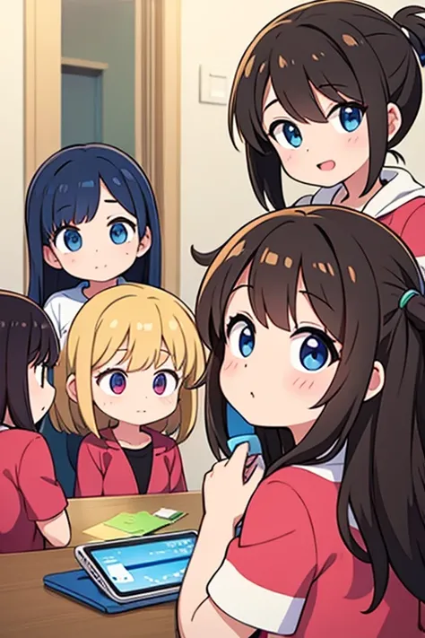 Group of girls looking at one phone