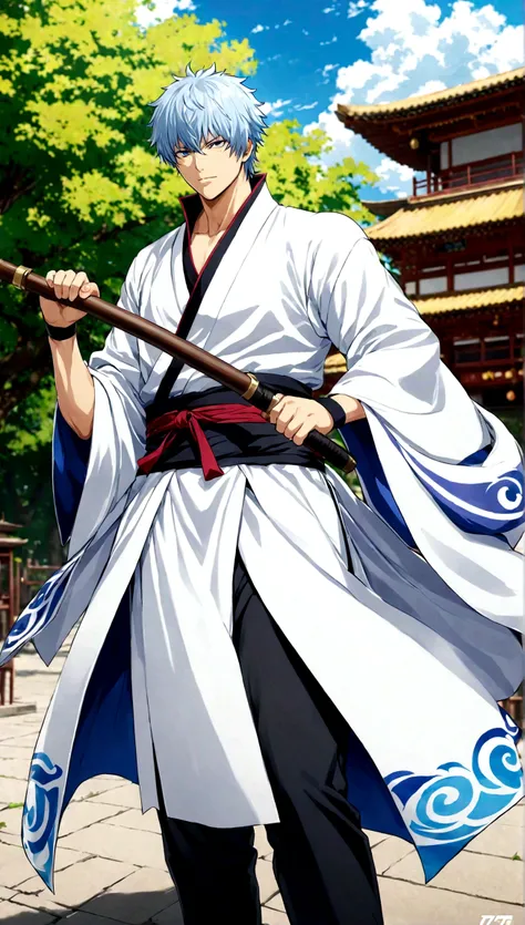 masterpiece, best quality, detailed, Gintama, Sakata Gintoki, outdoor,