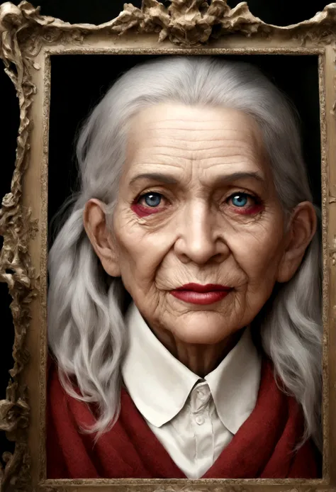 Old woman with makeup, elle est vielle, photo du visage, ultra realistic
