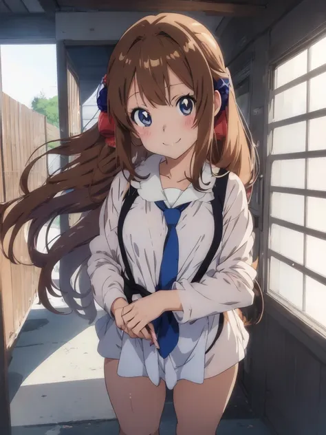 (Anime:1.8), megami magazine, 1girl, idol, cute face, , 12-yo, not safe for work,
standing, Glowing light brownish-yellow with hair, blue pupils, droopy eyes:1.4, big eyes:1.8, long hair, Big hair ribbon, white ruffle shirt, brown vest, brown layered minis...