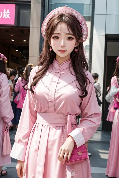 1 Arafad image of a group of Asian women posing for a photo，（pink color），cgstation trends，pink color皮膚，cgstation trends，pink color幫派肖像，January），ulzzang，（pink color），maid outfit, Trending on bbwchan, yanjun Chengt, Girls Generation, 淡pink color膚色 2 一群亞洲女性擺姿...