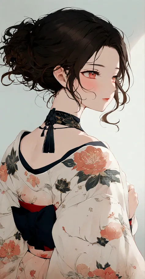 A close-up, evocative portrait of a womans face wearing a traditional yukata, bathed in the soft glow of a summer night festival. The scene is inspired by traditional Japanese art, with delicate brushstrokes and a focus on light and shadow. Her expression ...