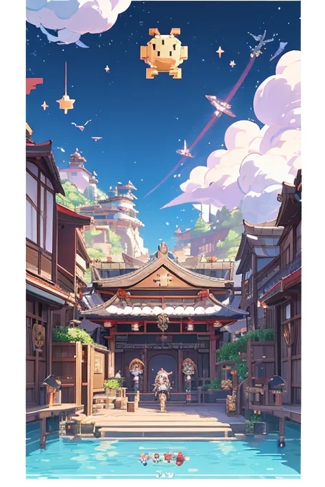 There are many anime characters on the wall，there is a star，Ark of Tomorrow，Ark of Tomorrow，grand order of destiny，Bravely Default II，Clear RPG portrait，Red Cliff，Characters from Azure Lane，fleet collection style，Genshin Impact，Kirokaze pixel art，HD artwor...