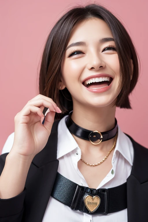 Beautiful woman wearing a dog collar　Not laughing