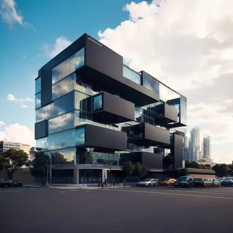 A building in Arafed with many windows on its sides, Tall Obsidian Building, office building, Bold Architecture, modern architecture, vertical architecture, Unique architecture, Art Station Headquarters, Modern design, Architectural shots, post modern arch...