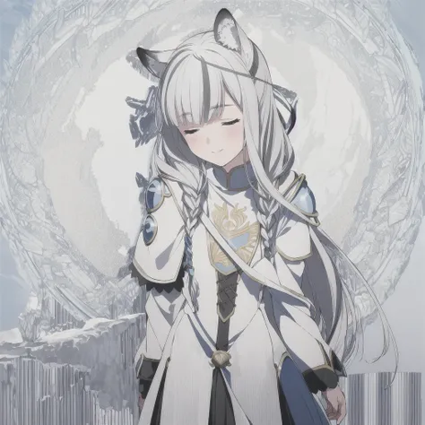 ((masterpiece)), (best quality), (ultra-detailed), photorealistic, (best illustration), ((an extremely delicate and beautiful)), 1girl, solo, long hair, tiger ears, [:tiger tail under:0.2], white hair, two-tone hair, full body, long blue cape, (Alternative...