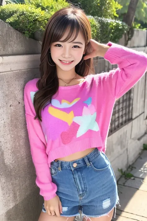 Colorful background,Smiling girl,Colorful clothes,Ｖsign,Wink