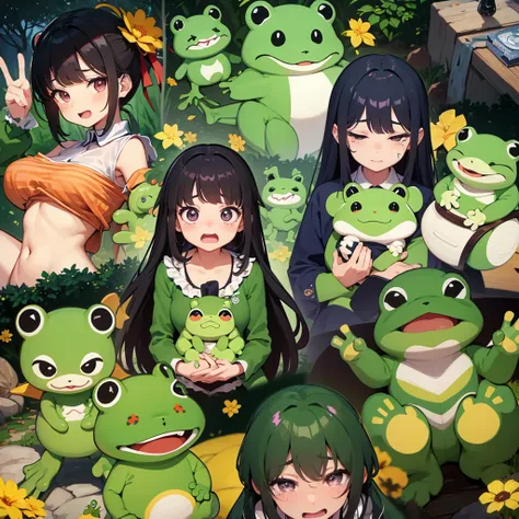 Set a little frog sticker expression，Various poses and expressions，Korean，Forest，Plush doll art，Exaggerated pose，hapiness，sad，cry，cute，anger，Expectations，laughing out loud，disappointment，Colorful