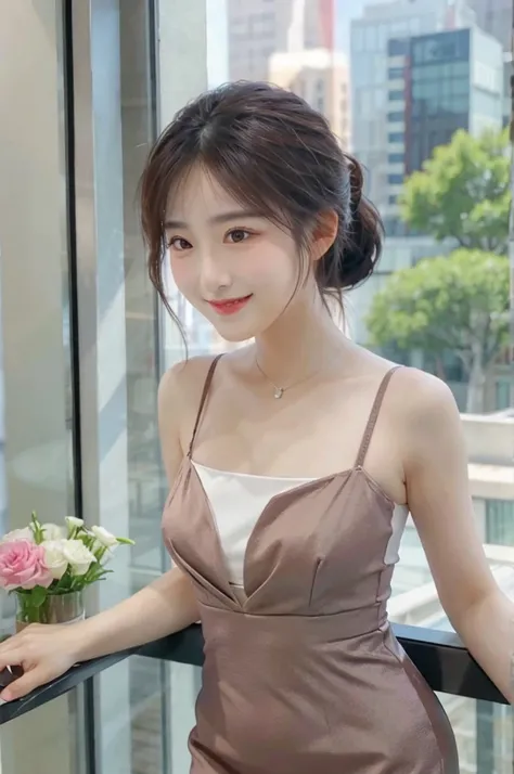 20th Generation、OL、Office Lady、Camisole dress、Bustier、smile、View here、ponytail