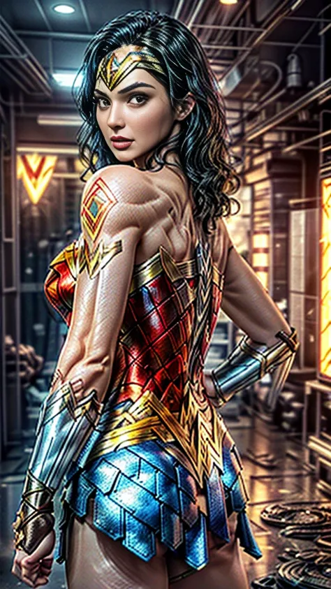 8k, best quality, masterpiece, ultra high resolution,(ultra-detailed face, eyes wide open:1.3), (wonder woman: 1.5), (upper body...