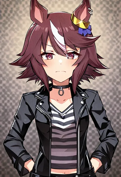 uma musume vodka horse ears on head ring on right ear shy rock leather jacket cool 8k umamusume vodka