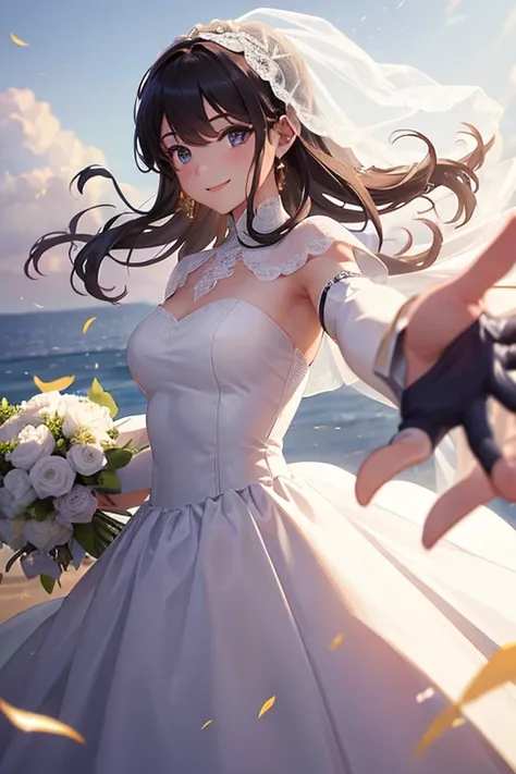 Pilot in a wedding dress,Wedding,destruction,{background:1.3 Her Mobile Weapon},smile,realistic,{perfection},{perfectionな顔},{{Super detailed}},{{masterpiece}},{{high quality}}