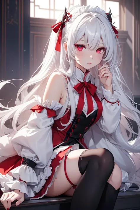 Yue is a beautiful vampire girl with wavy white hair, crimson red eyes, and a porcelain complexion tone of skin. Yues outfit consists of a frilly white dress shirt and a black mini skirt with frills. She also wears a white coat with a blue lining, as well ...