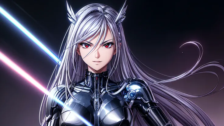 highest quality、masterpiece、超A high resolution、(Photorealistic:1.4)、1 girl、Silver Hair、Straight hair, shiny clean hair、White and glowing skin、Sexy Cyberpunk Girl、((Ultra-Realistic Details))、Shadow、Octane Rendering、Super sharp、Ultra detailed face、Fiberglass...