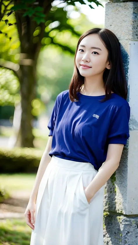 Very beautiful Japanese women、pretty:1.5,21 years old、Big eyes、Attractive eyes、university student、topless:2.0,Nipples are visible:2.0,white pleated skirt:1.5、topless:2.0,small,A sunny day in the university garden、Are standing、Looking at the camera:1.5、Smil...