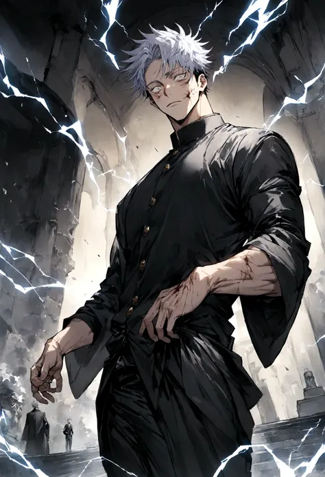 1 boy, Men&#39;s Center, Satoru gojou,Jujutsu Kaisen、Injury, electricity,, masterpiece, highest quality, so beautiful,、cool、、strongest、