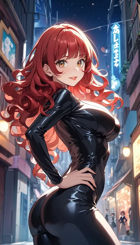 (((masterpiece))),(((High resolution)))、(((8K quality)))、(((Perfect Face)))、((Top quality eyes)), ((Fujiko Mine of Lupin the Third))、((fujiko mine)), Anime Style、There is a lot of hair in the front、wavy hair, medium hair, blunt bangs, red hair, small eyes,...