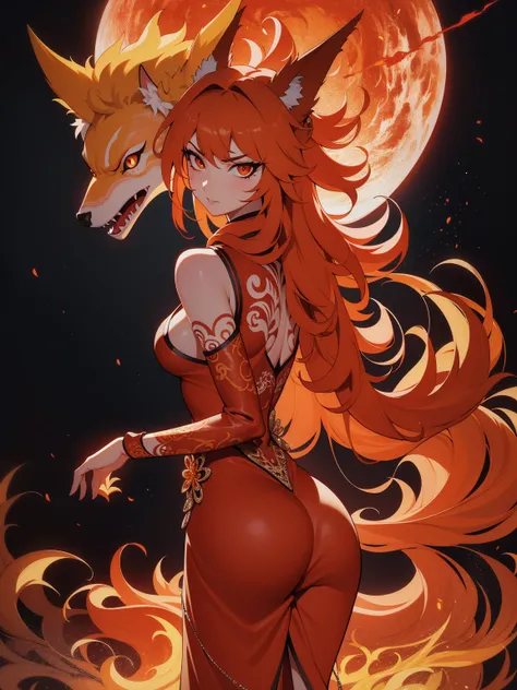 REALISTIC VISION 1.4, BETTER VAE,sharp focus, ultra detail, 32k,realistic photo, intricate details, kitsune, orange hair, oranfe eyes, intricate details ,woman, nine tails, intricate details,intricate details,big , Voluptuous body, intricate details, Miko,...