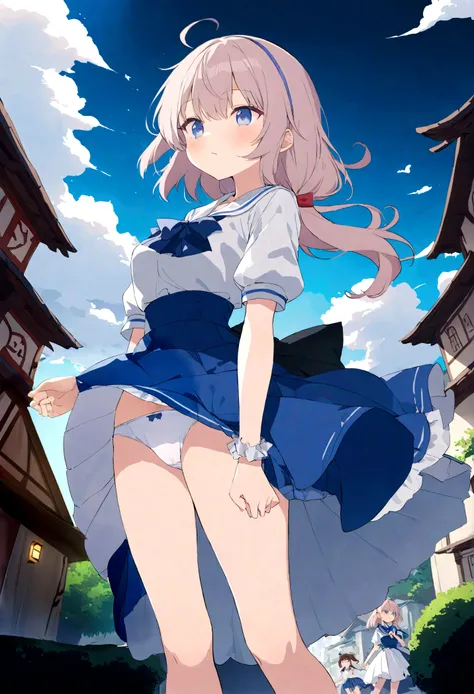 The strong wind is showing her white cotton panties、The strong wind is showing her white cotton panties、Kyoko Otonashi　Maison Ikkoku Low Angle、Long skirt、強風でHolding the flipping skirt with your hand、The strong wind is showing her white cotton panties、:((Ho...